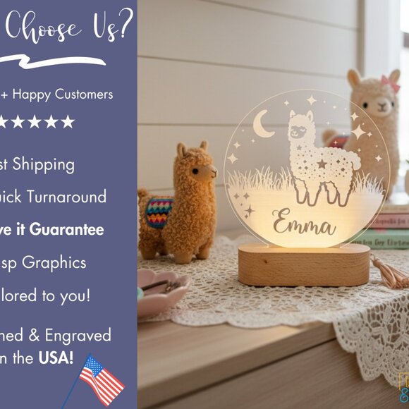 Custom Llama Night Light – Personalized LED Lamp for Kids Room - Picture 4 of 8